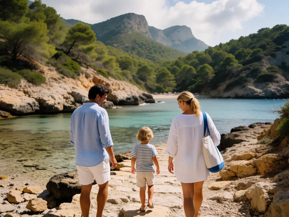 A family walking down to a sheltered cove near Jávea on the Costa Blanca