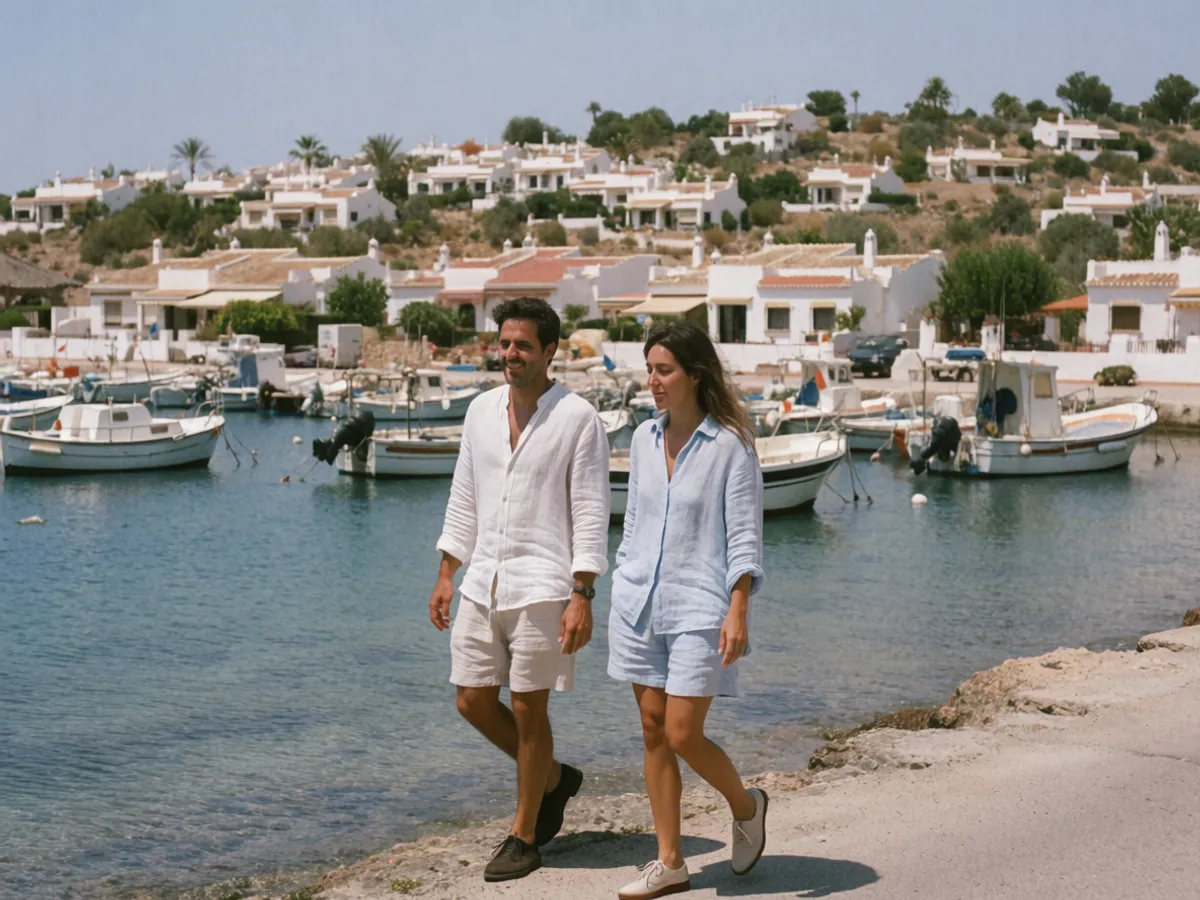 A couple on the small seafront of Moraira on the Costa Blanca