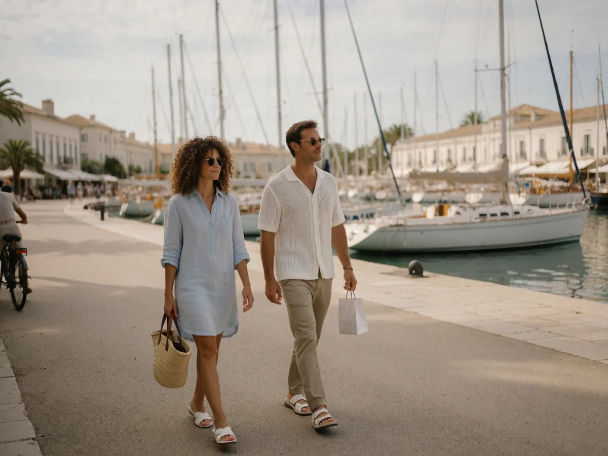 A relaxed couple by the calm marina at Sotogrande